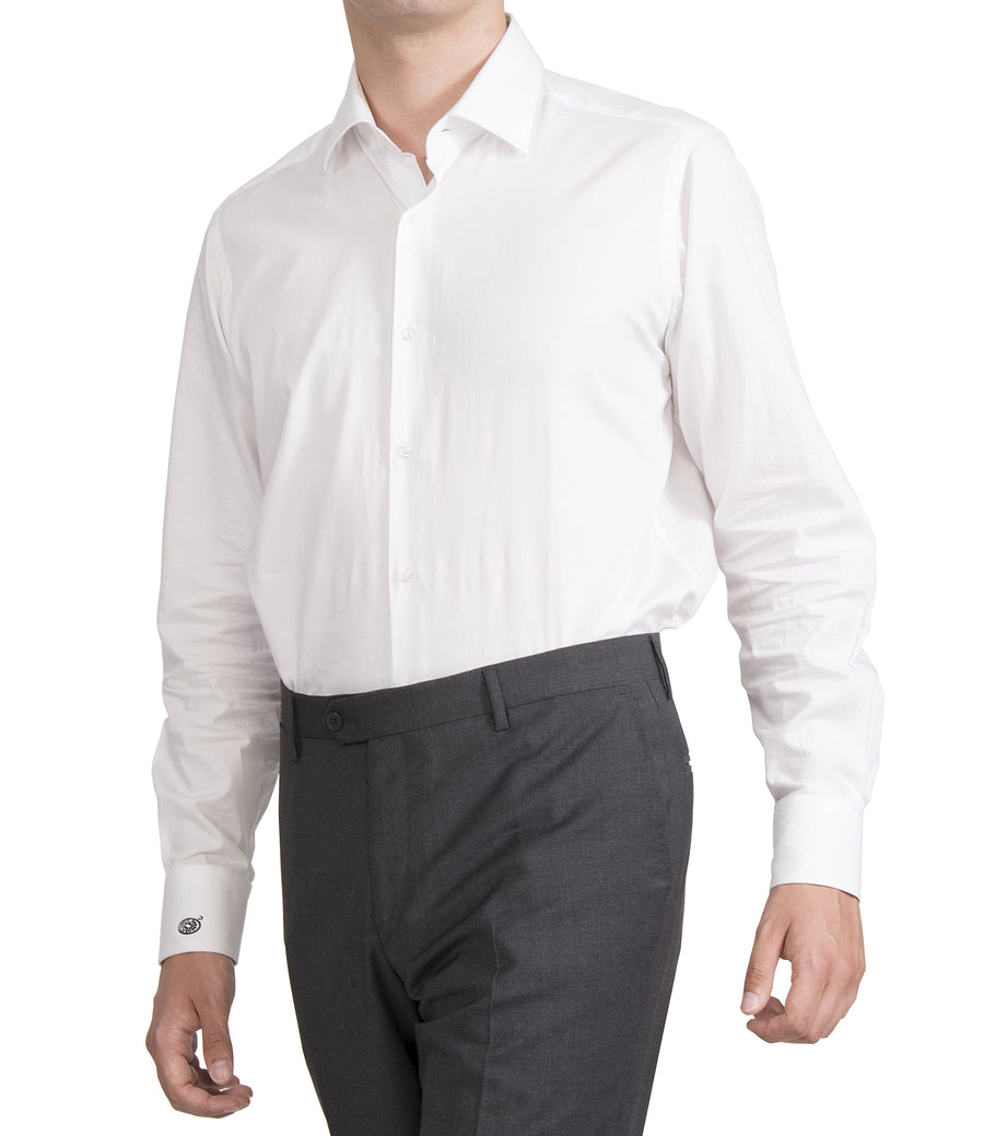 Camicia UOMO Associazione Italiana Sommelier, bianca in cotone con ricamo tastevin AIS blu su polsino destro