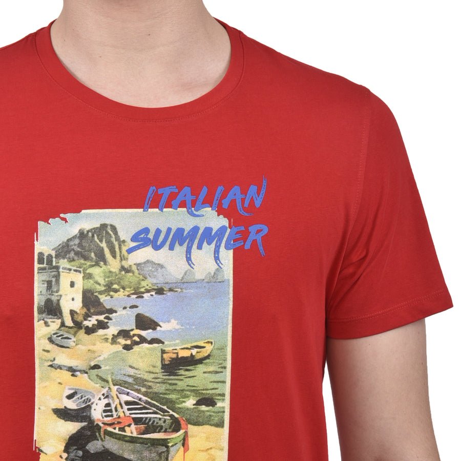T-Shirt VP rossa con stampa colorata Italian Summer