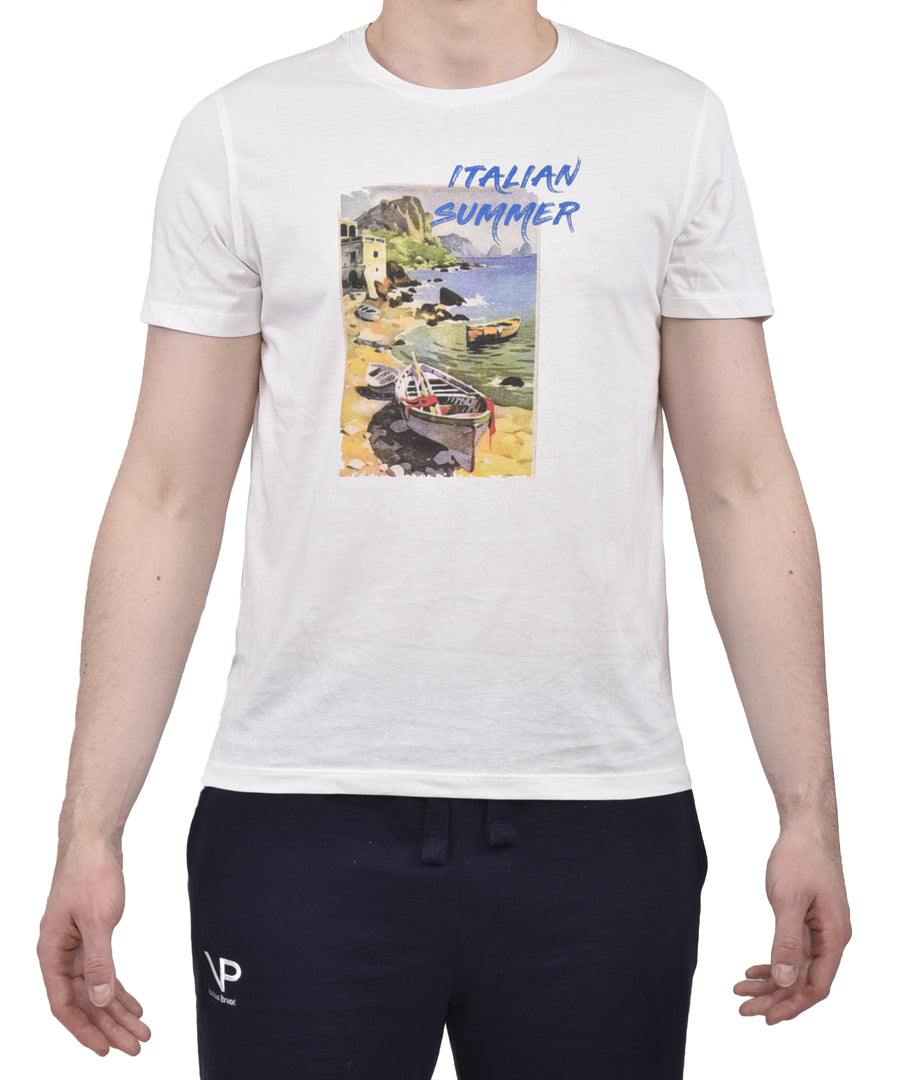 T-Shirt VP bianca con stampa colorata Italian Summer