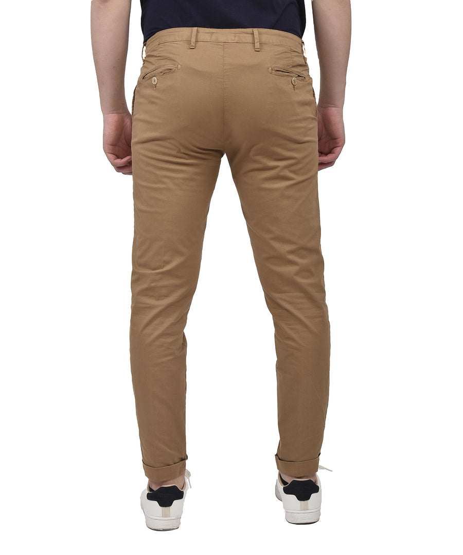 Pantalone cotone estivo in gabardina elasticizzata VP, colore cuoio