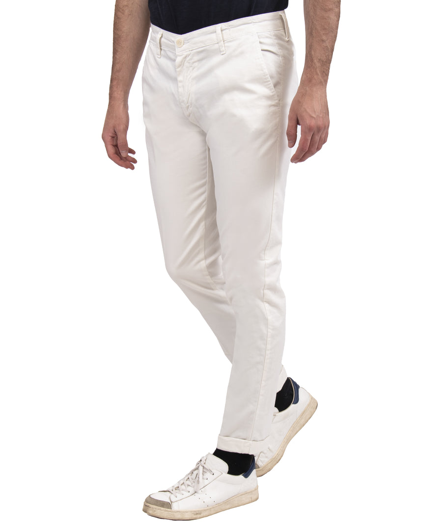 Pantalone cotone estivo elasticizzato VP, microstruttura, colore bianco