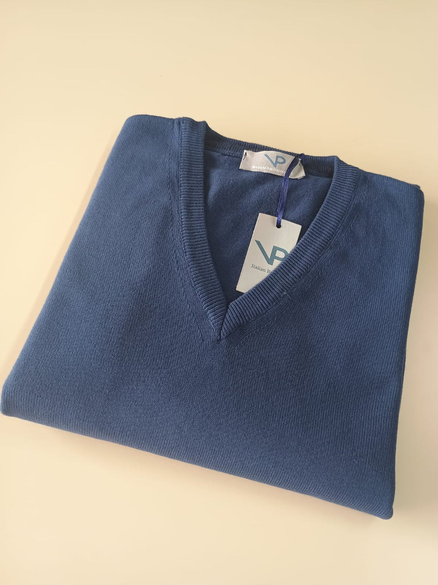 Maglia VP Italian Brand, Scollo a V in Cotone, colore Avio