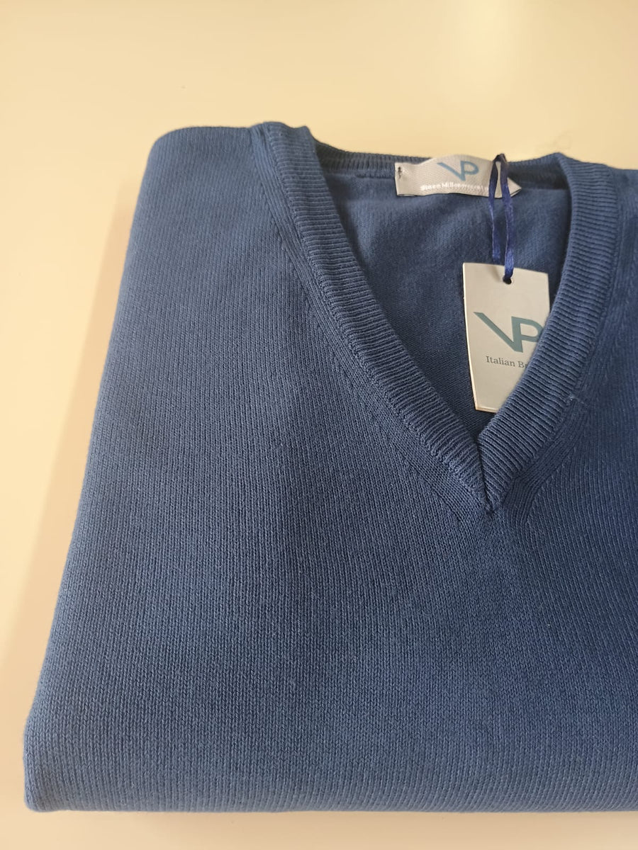 Maglia VP Italian Brand, Scollo a V in Cotone, colore Avio