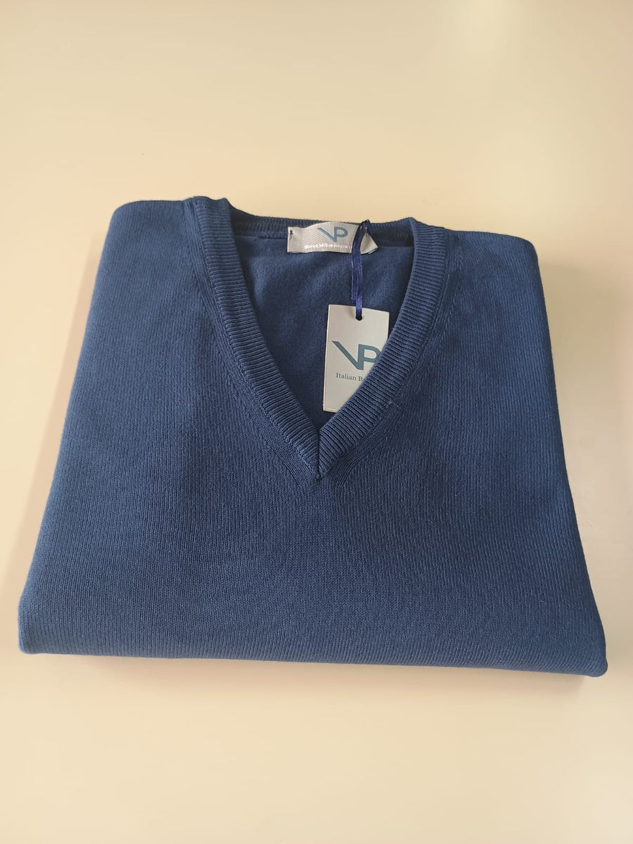 Maglia VP Italian Brand, Scollo a V in Cotone, colore Avio