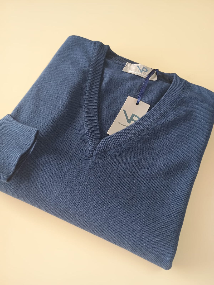 Maglia VP Italian Brand, Scollo a V in Cotone, colore Avio