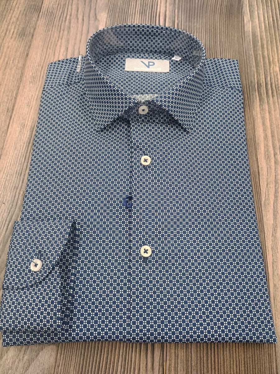 Camicia in Cotone VP, microfantasia bianca e blu