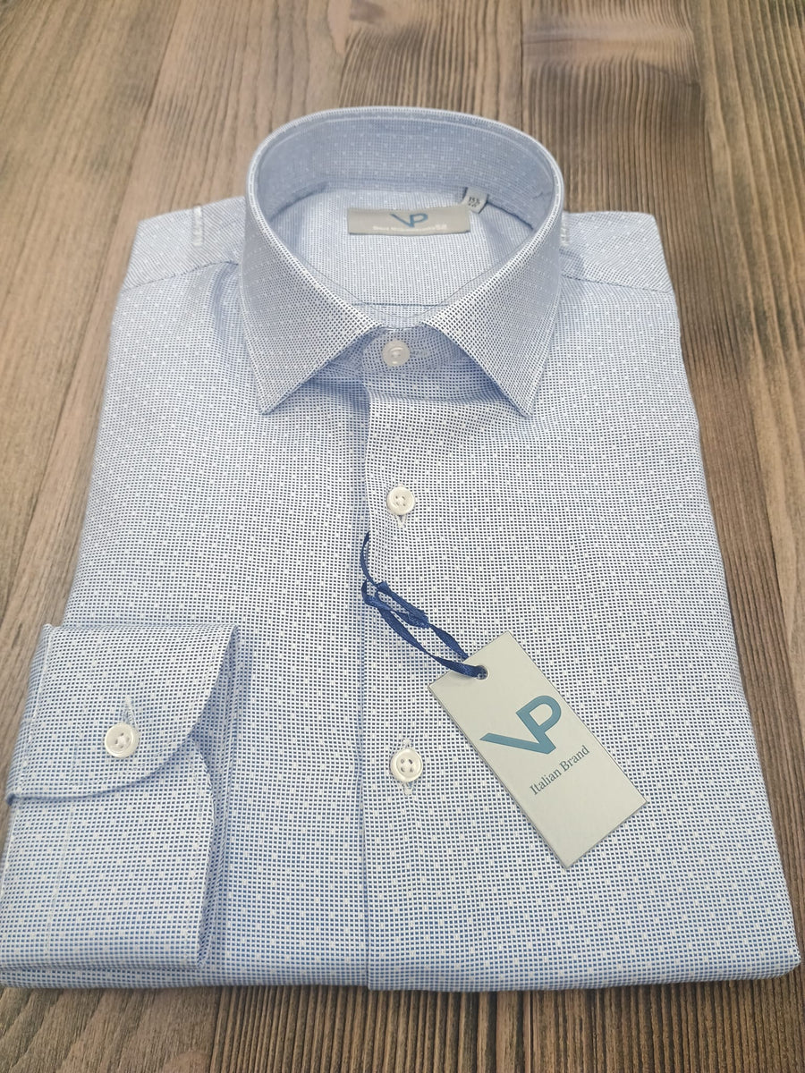 Camicia in Cotone VP, microfantasia bianca e azzurra