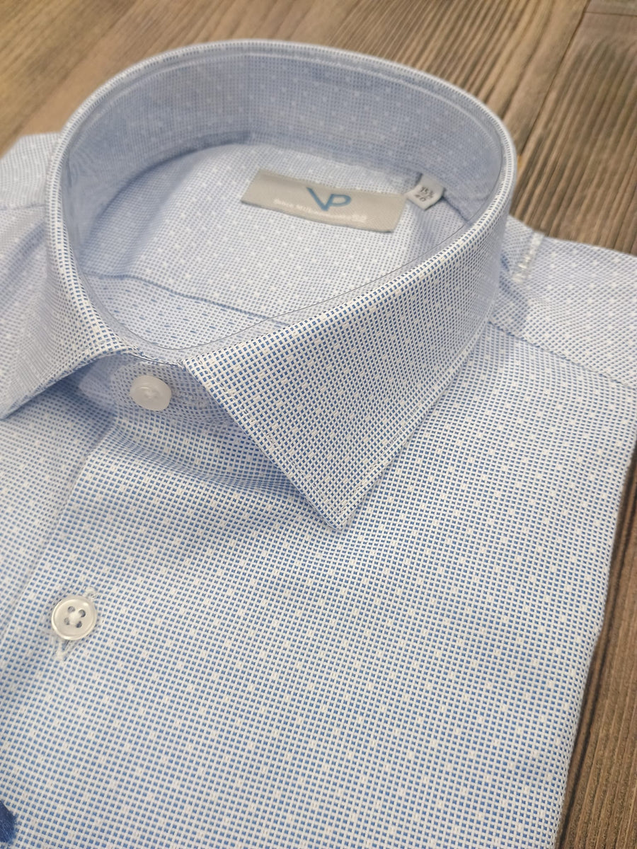 Camicia in Cotone VP, microfantasia bianca e azzurra