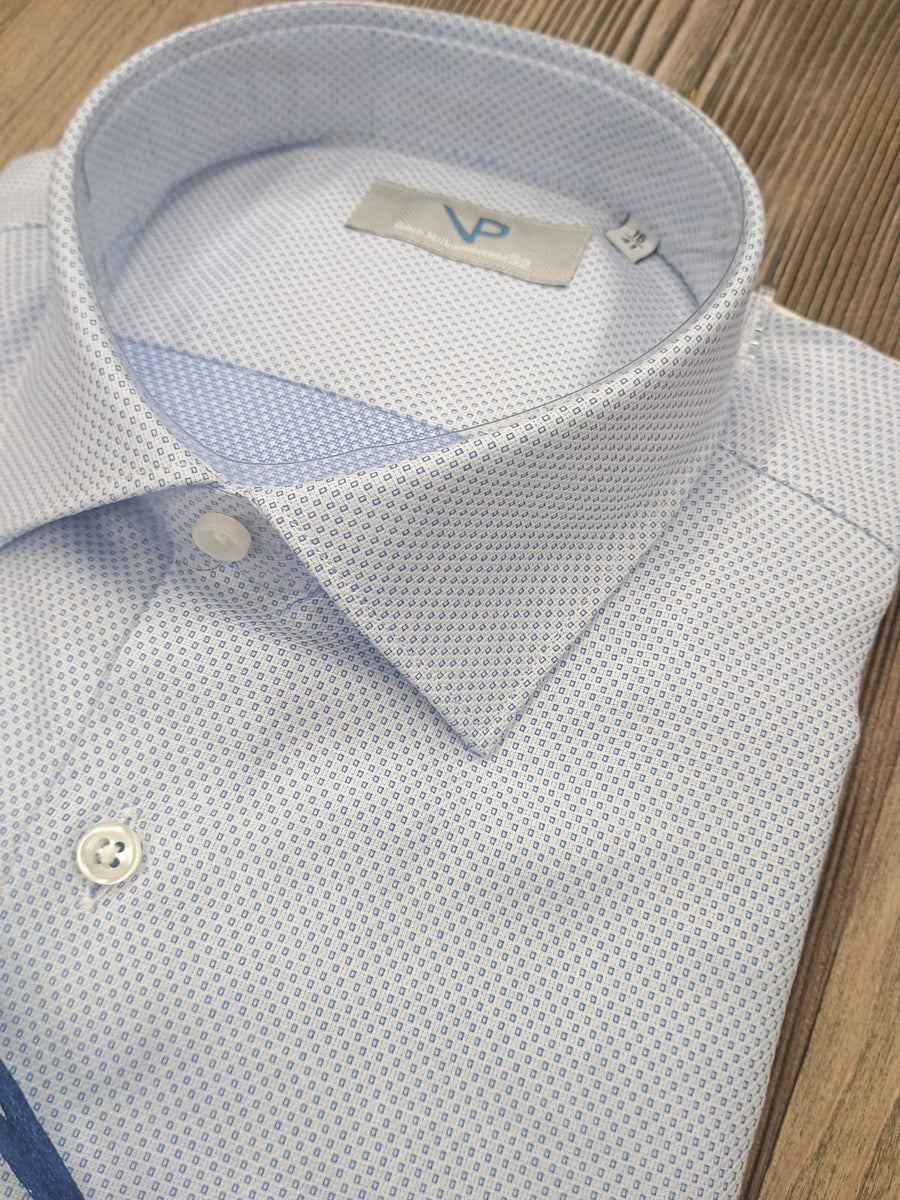 Camicia in Cotone VP, bianca con nido d'ape celeste