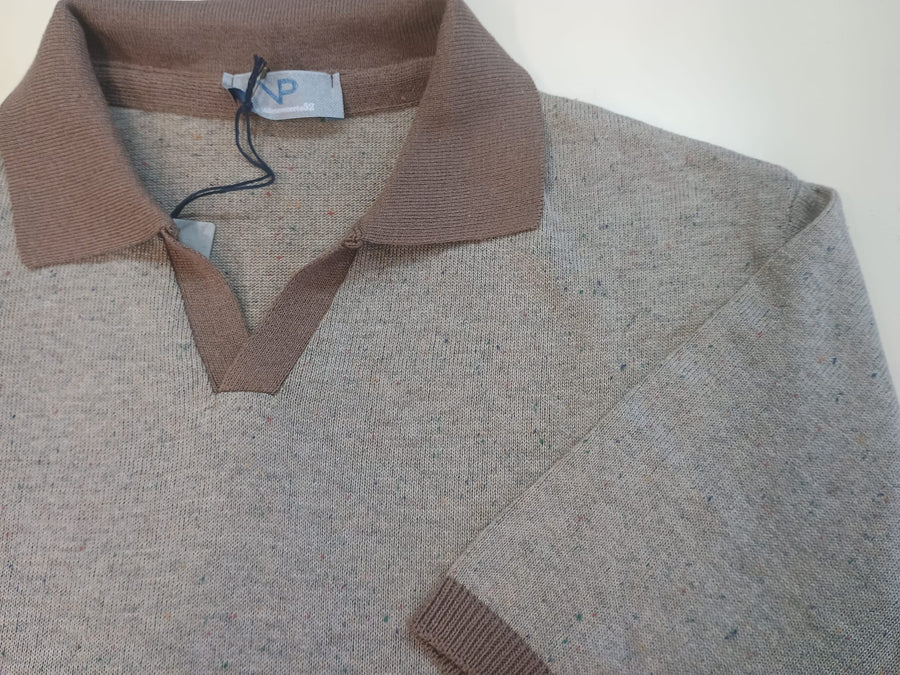 Polo in maglia VP Italian Brand, colore beige melange collo derby