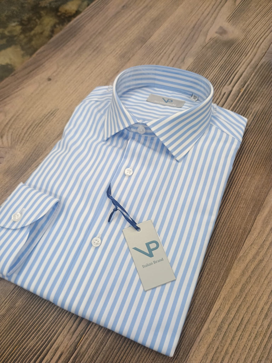 Camicia in Cotone VP, riga celeste