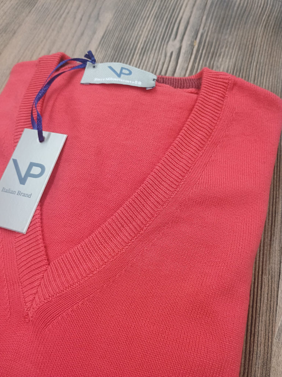 Maglia VP Italian Brand, Scollo a V in Cotone, colore Corallo