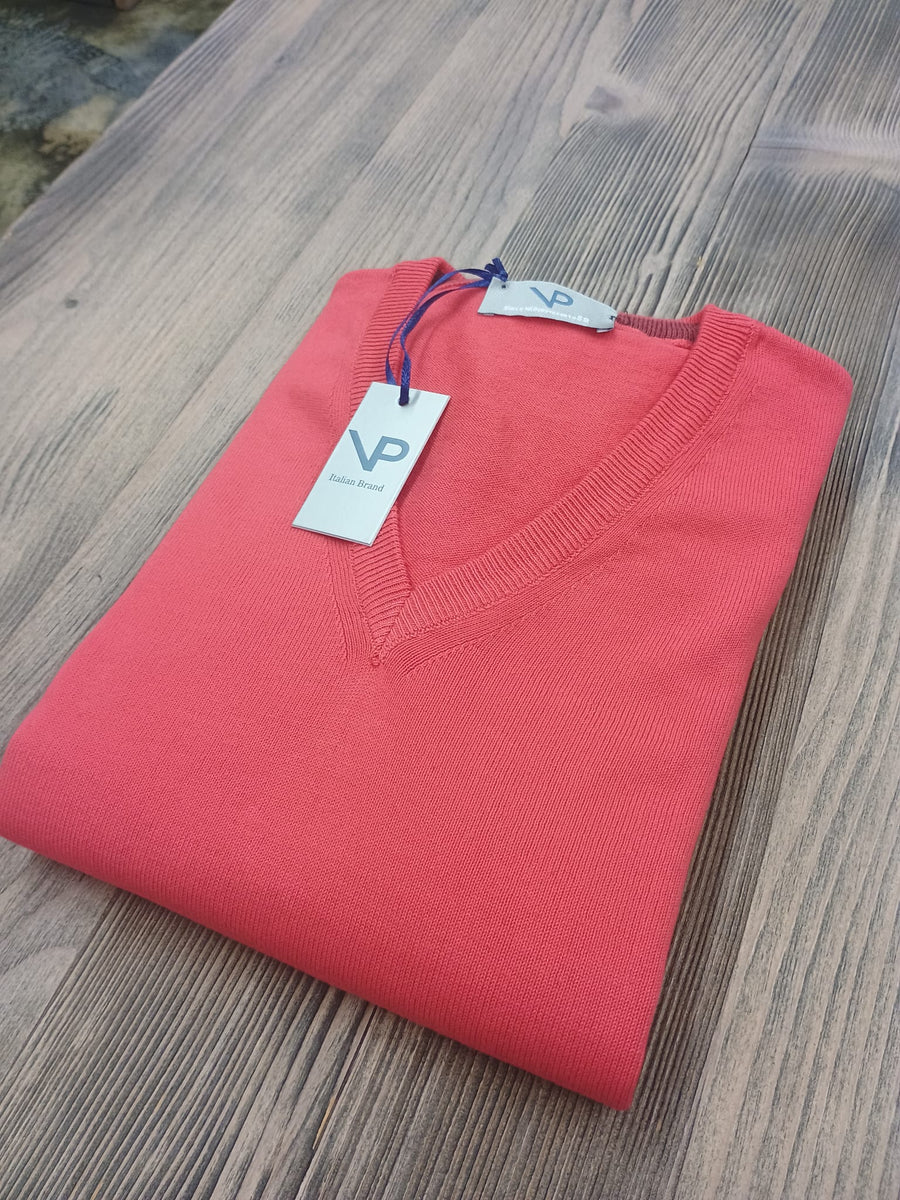 Maglia VP Italian Brand, Scollo a V in Cotone, colore Corallo