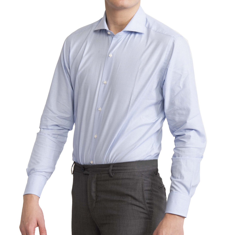 Camicia microfantasia celeste/bianca VP in Cotone