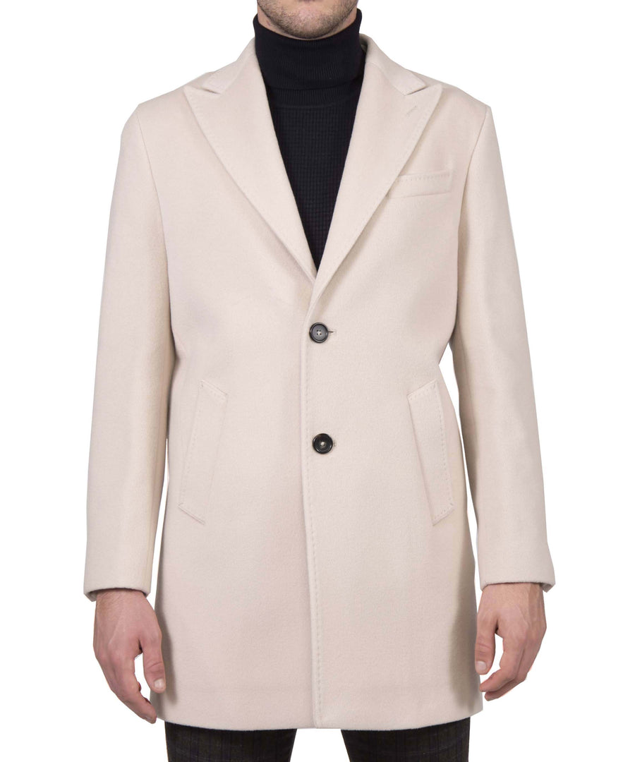 Cappotto D120220T lana cashmere con petto a lancia, colore panna