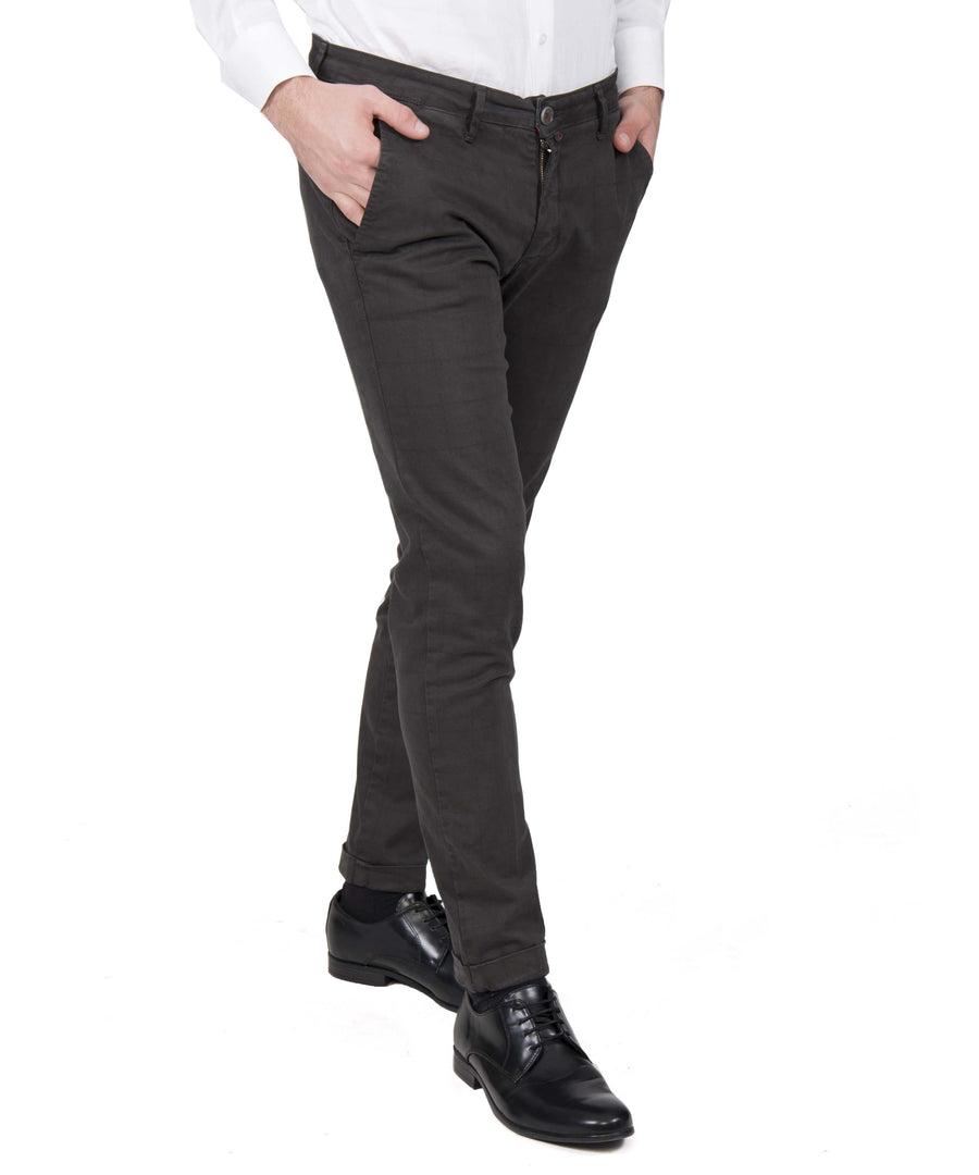Pantalone D114912T cotone elasticizzato : grigio o blu con quadro rosso