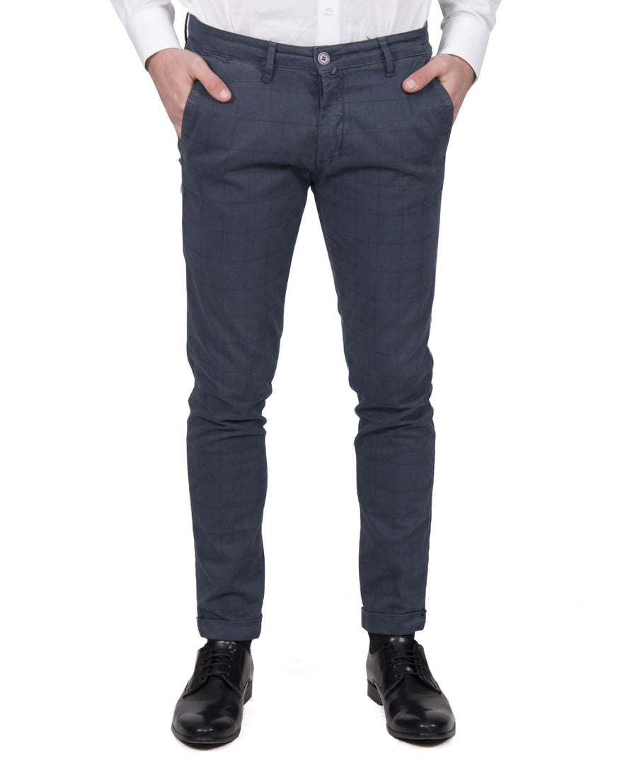 Pantalone D114912T cotone elasticizzato : grigio o blu con quadro rosso