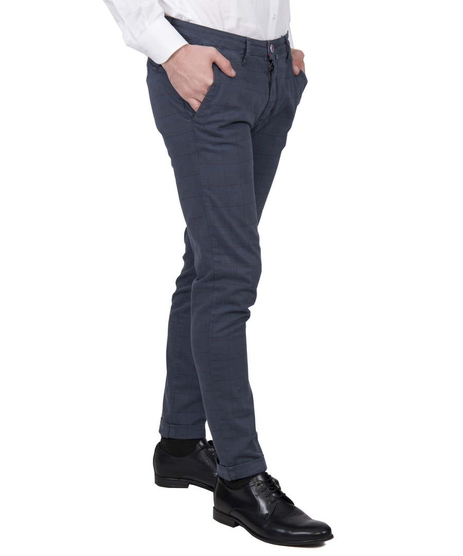 Pantalone D114912T cotone elasticizzato : grigio o blu con quadro rosso