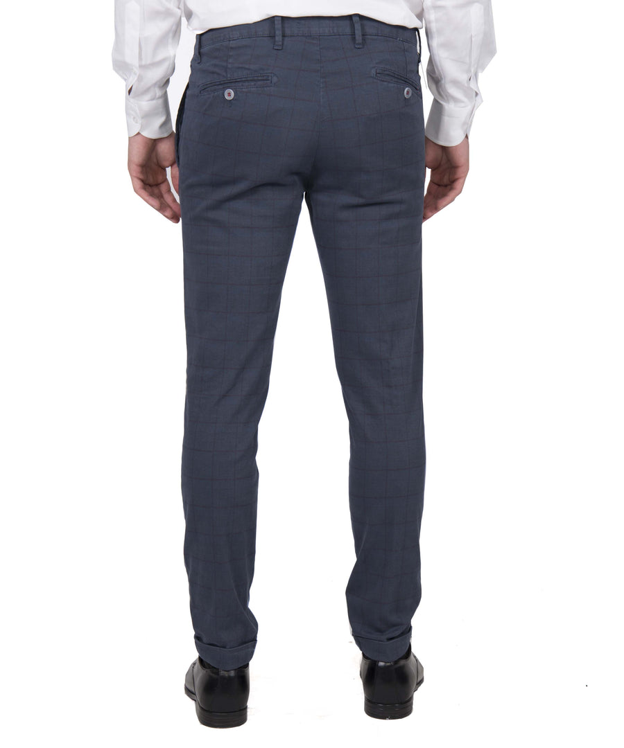 Pantalone D114912T cotone elasticizzato : grigio o blu con quadro rosso