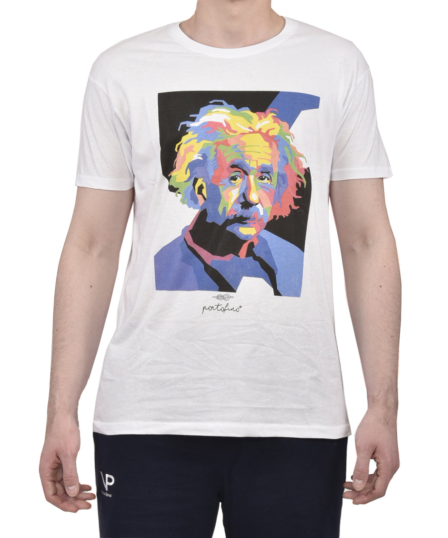 T-Shirt bianca con stampa colorata Einstein