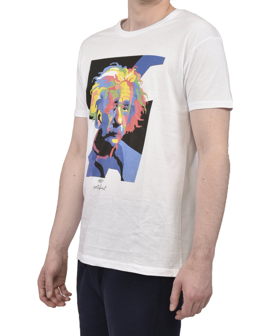 T-Shirt bianca con stampa colorata Einstein