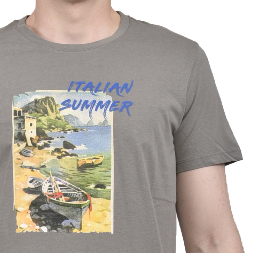 T-Shirt VP grigia con stampa colorata Italian Summer