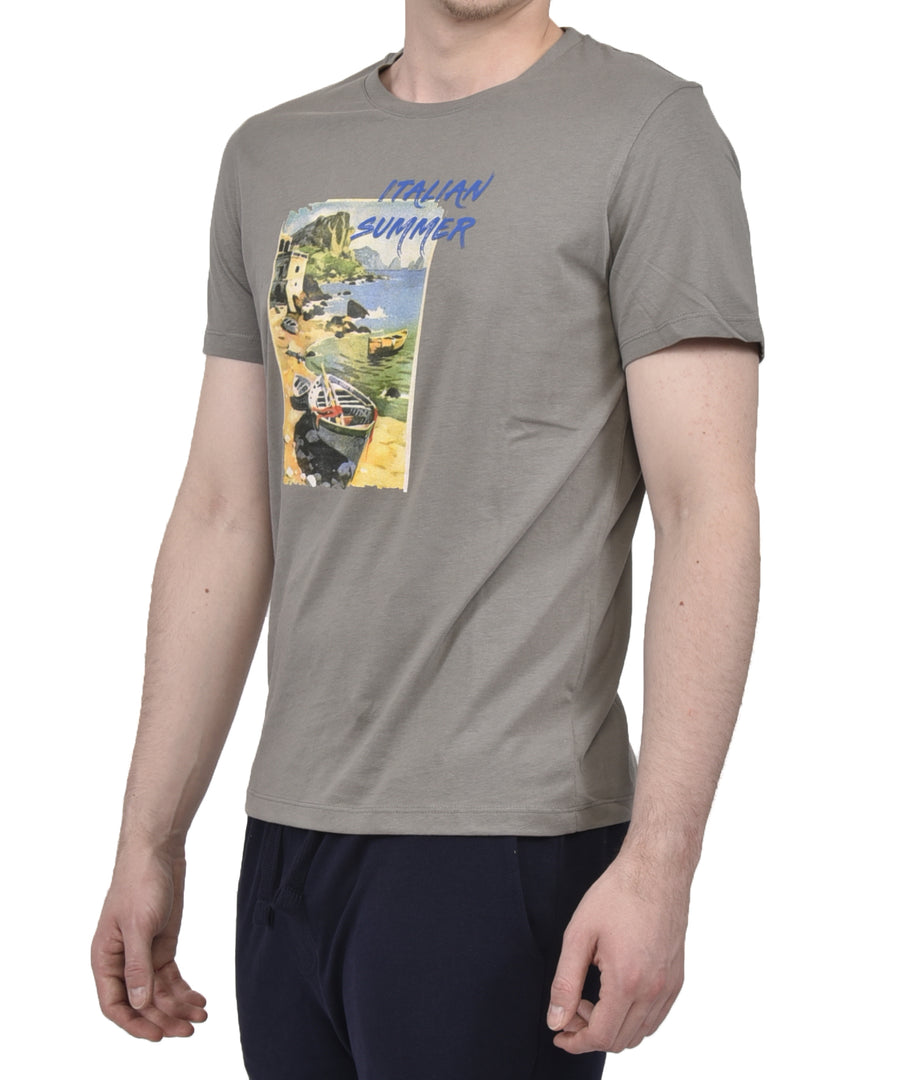 T-Shirt VP grigia con stampa colorata Italian Summer