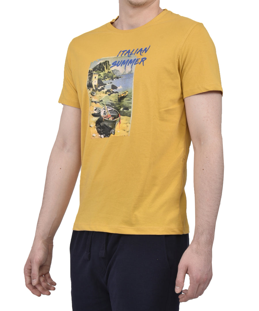 T-Shirt VP giallo ambra con stampa colorata Italian Summer