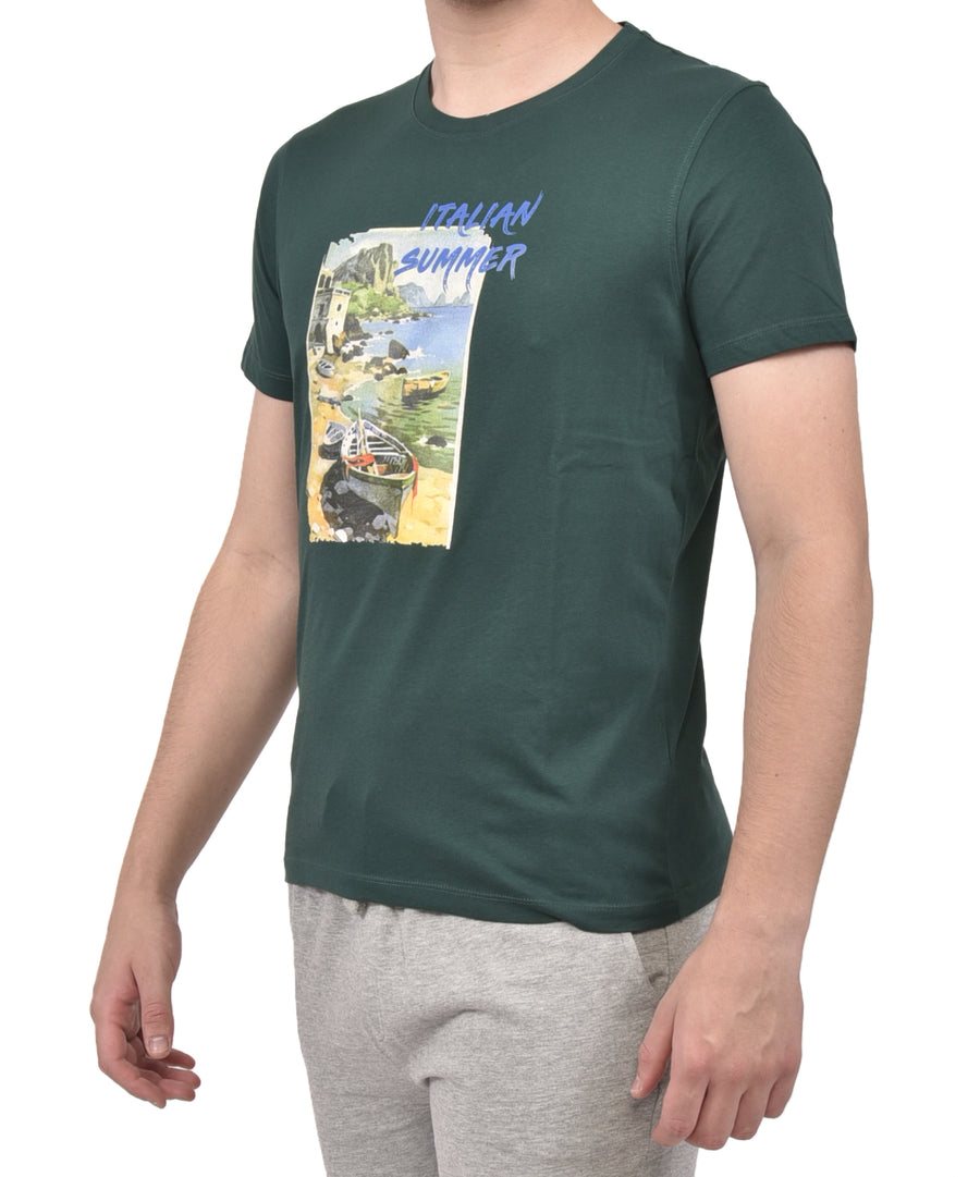 T-Shirt VP verde con stampa colorata Italian Summer