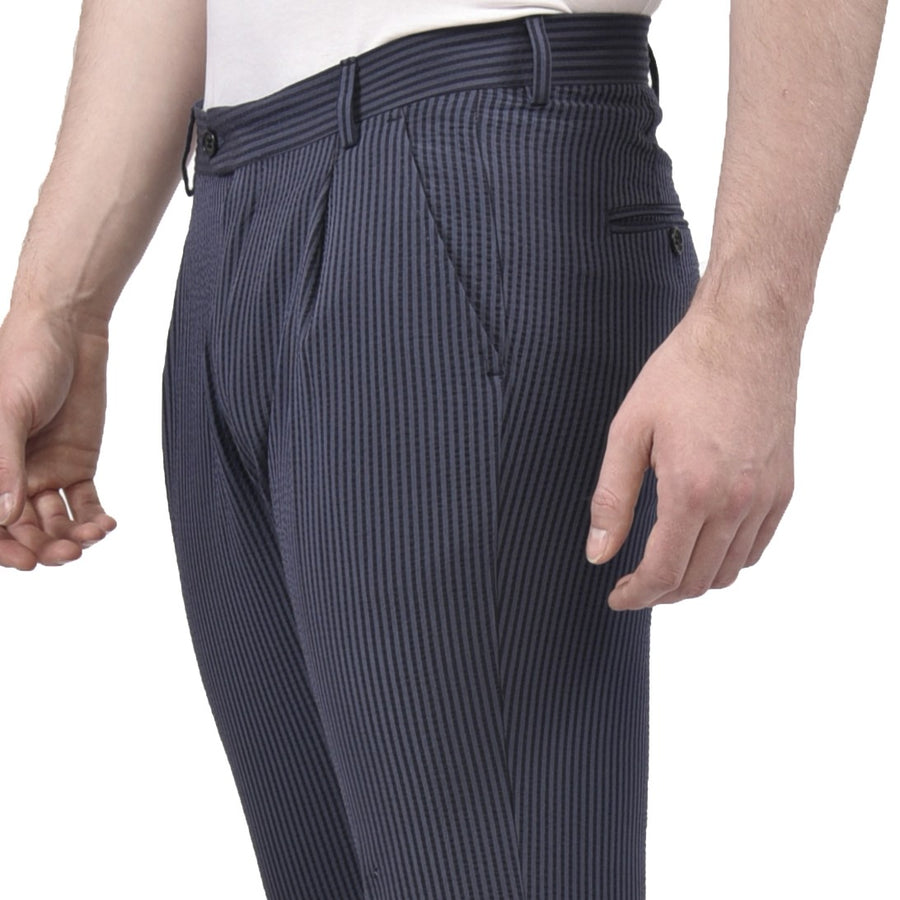 Pantalone estivo Seersucker VP, Made in Italy, colore blu rigato