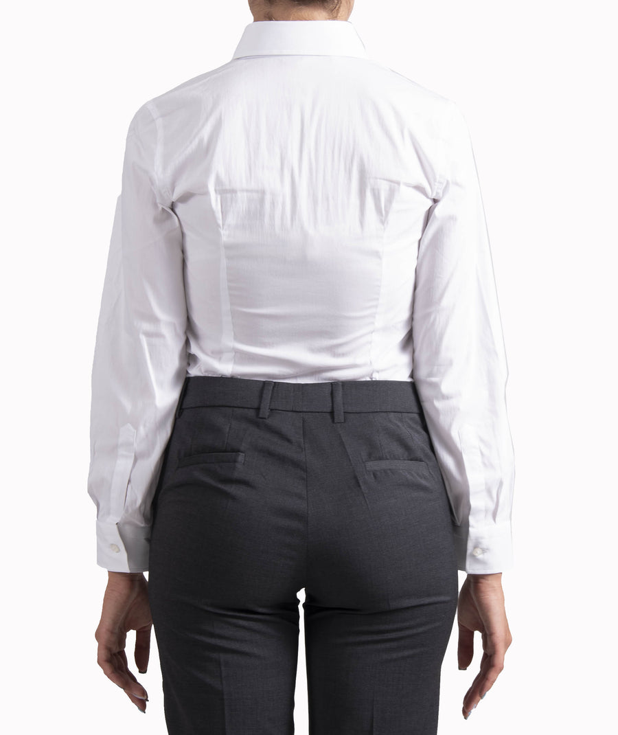 Camicia DONNA Associazione Italiana Sommelier, bianca in cotone con ricamo tastevin AIS blu su polsino destro