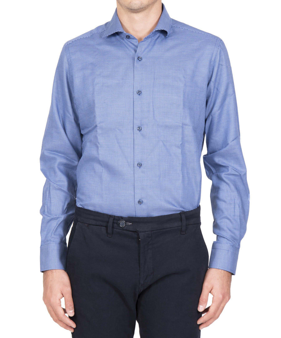 Camicia D13904T cotone microfantasia blu/celeste