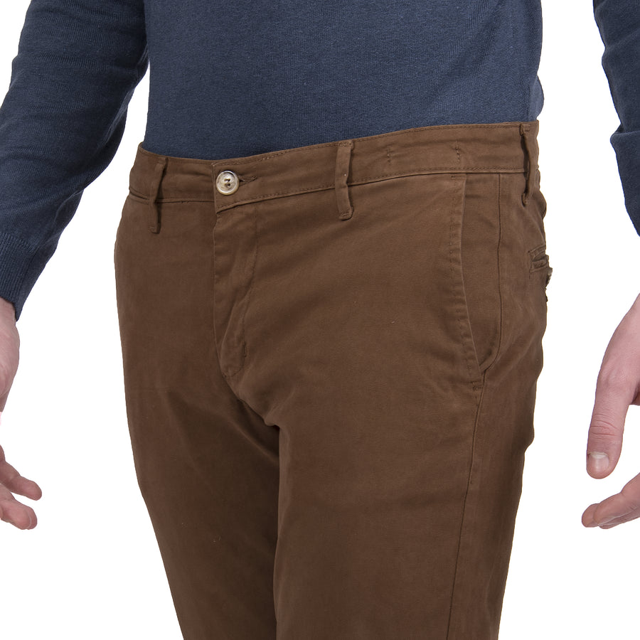 Pantalone in cotone invernale VP, slim elasticizzato, colore cuoio