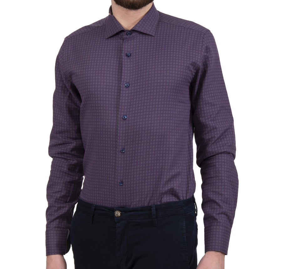 Camicia microfantasia VP in Cotone, disegno grigio su base viola