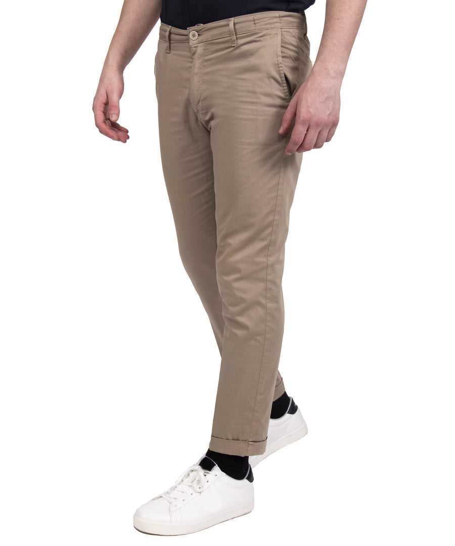 Pantalone cotone estivo in raso elasticizzato VP, colore beige