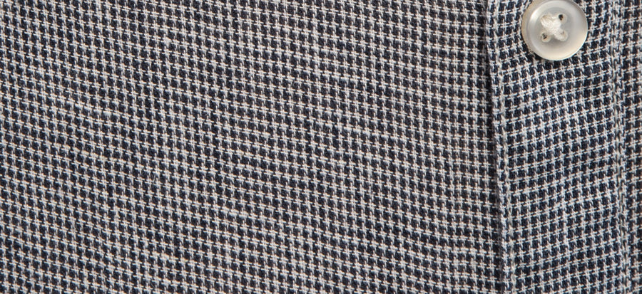 Camicia in Lino Cotone VP, microfantasia pied de poule blu su base bianca