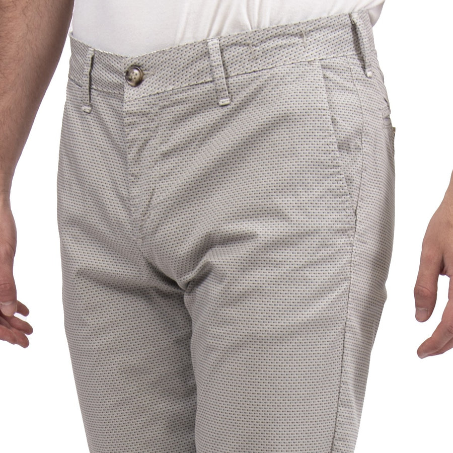 Pantalone cotone estivo elasticizzato VP, microfantasia blu e marrone su fondo grigio chiaro