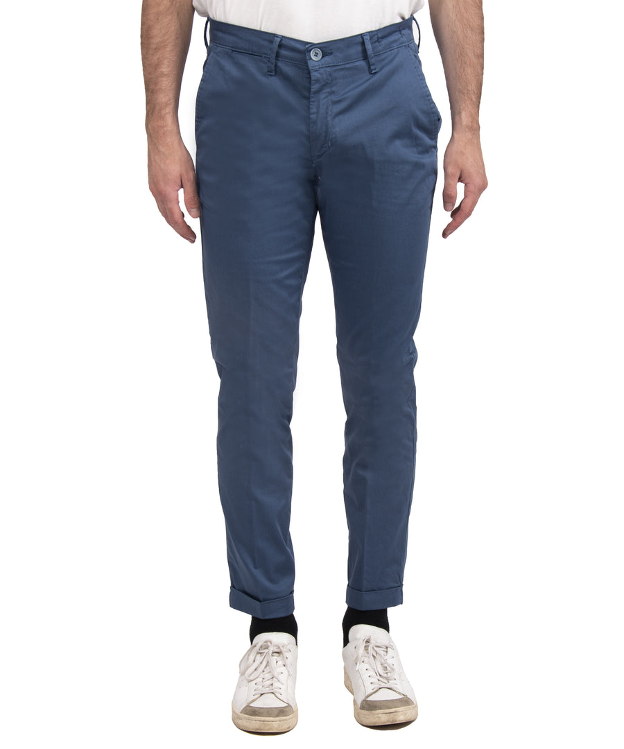 Pantalone cotone estivo in raso elasticizzato VP, colore azzurro