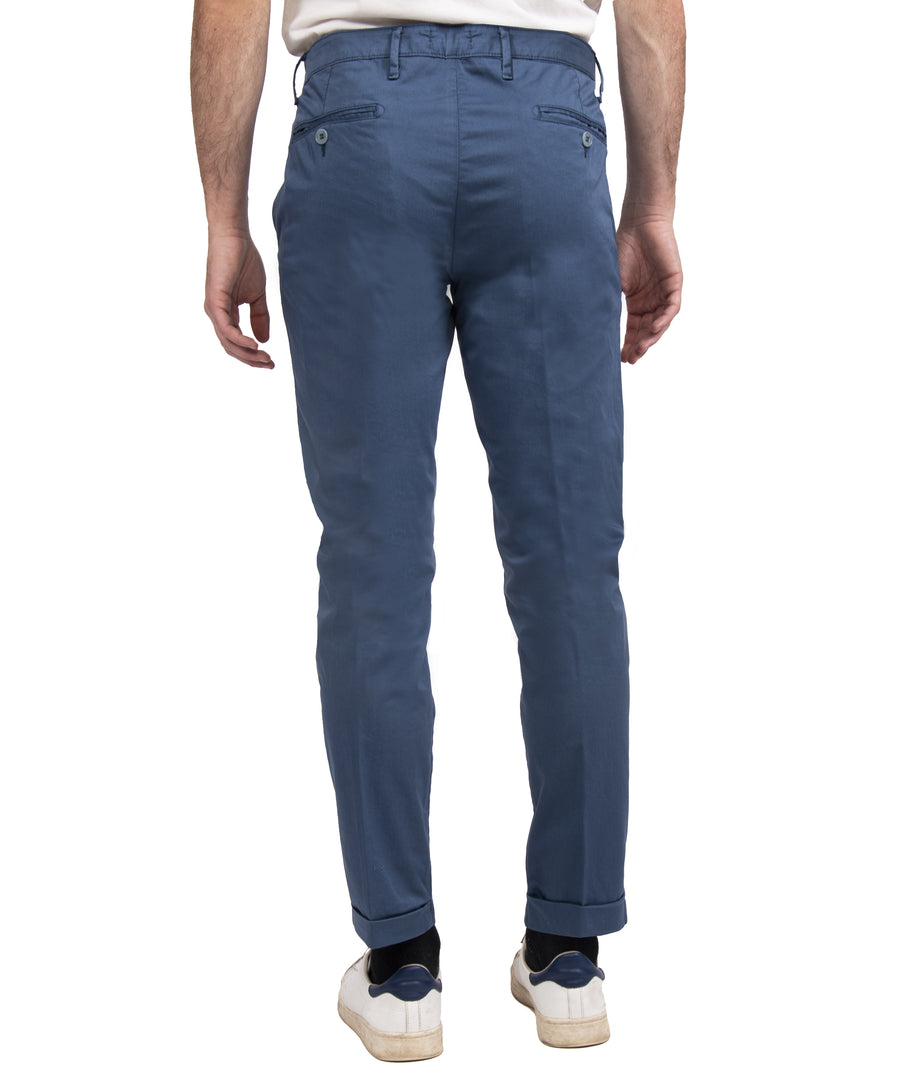 Pantalone cotone estivo in raso elasticizzato VP, colore azzurro