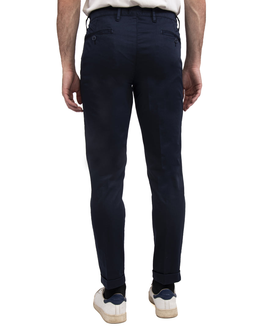 Pantalone cotone estivo in raso elasticizzato VP, colore blu