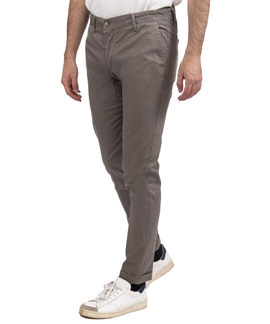 Pantalone cotone estivo elasticizzato VP, microfantasia, colore fango