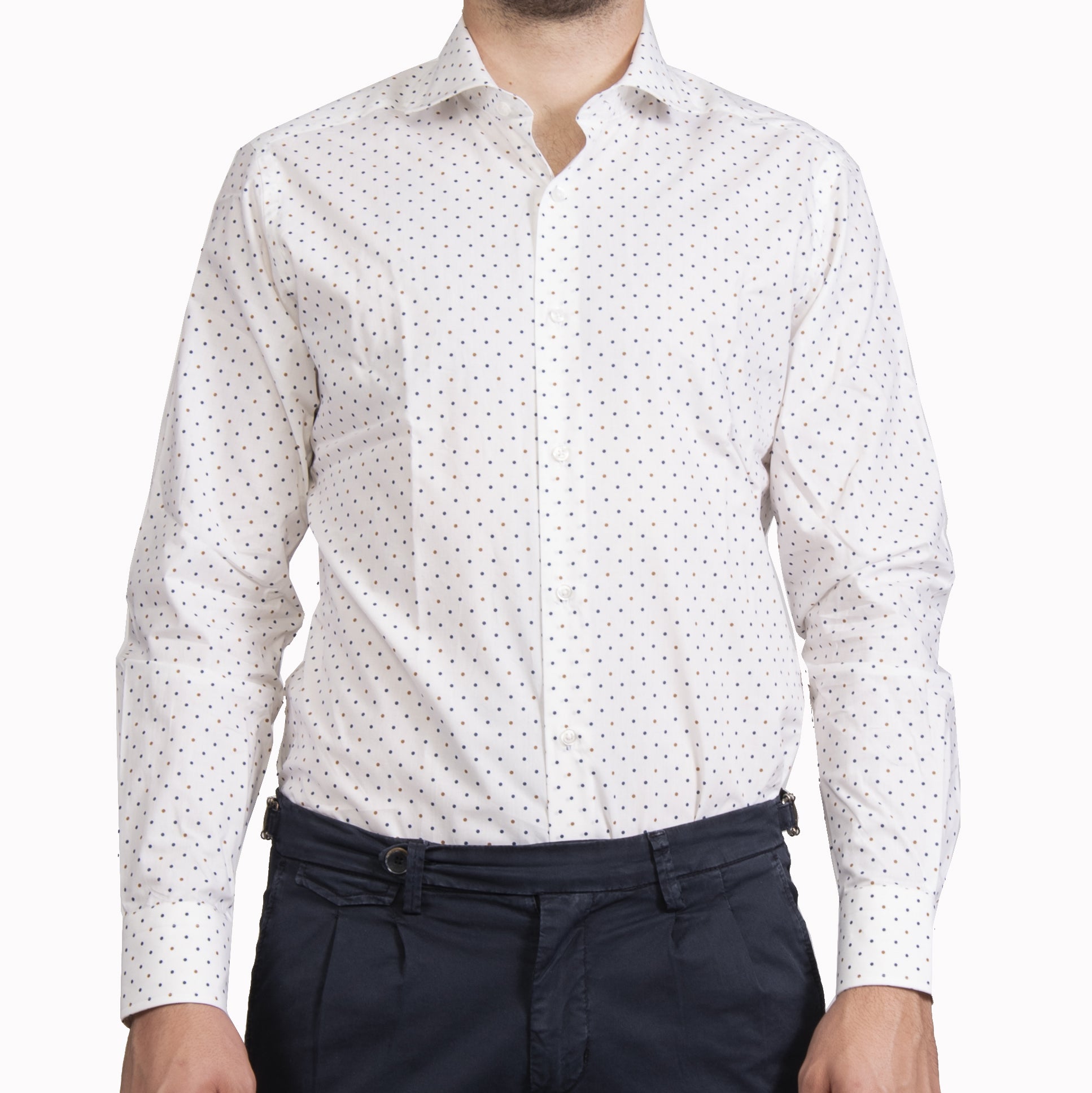 Camicia cotone Pois blu e marroni vpitalianbrand