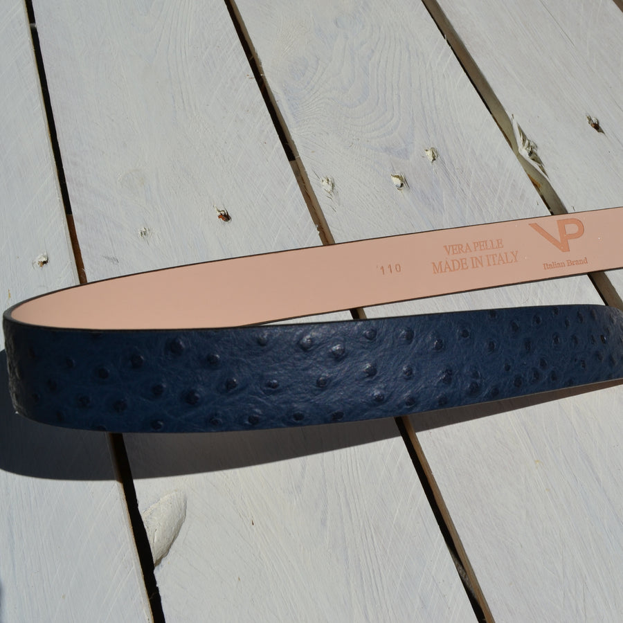 Cintura in pelle effetto struzzo VP colore avio, Made in Italy