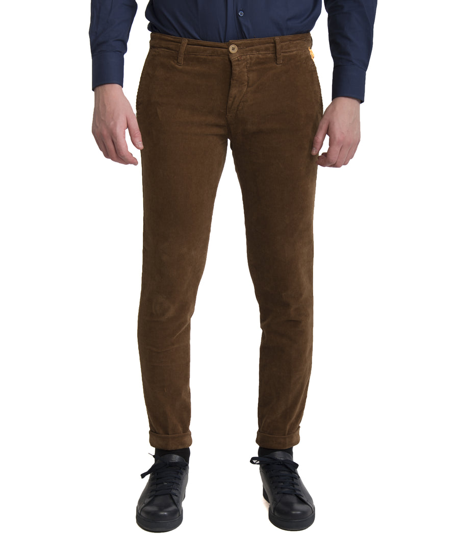 Pantalone in Velluto elasticizzato VP, Made in Italy, colore cuoio