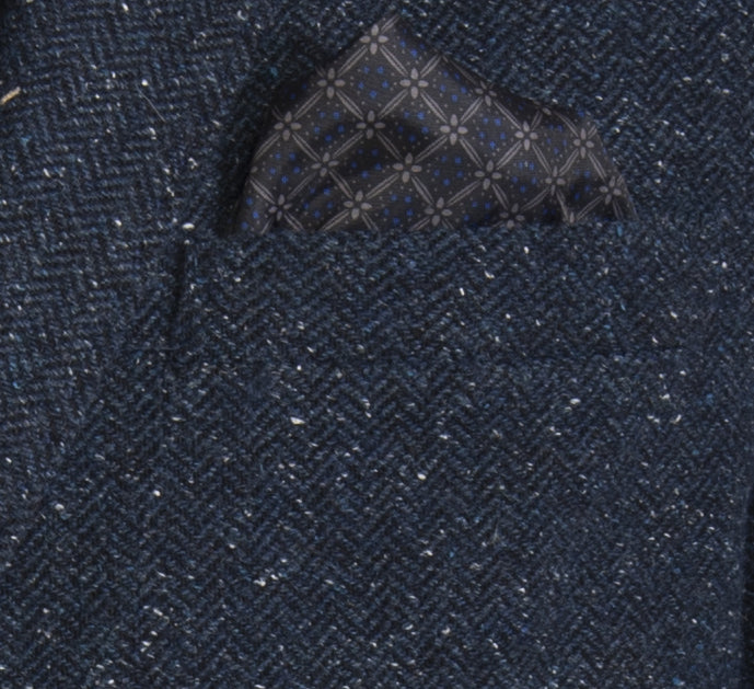 Giacca spigata blu/azzurro con punti bianchi VP, misto lana, Made in Italy