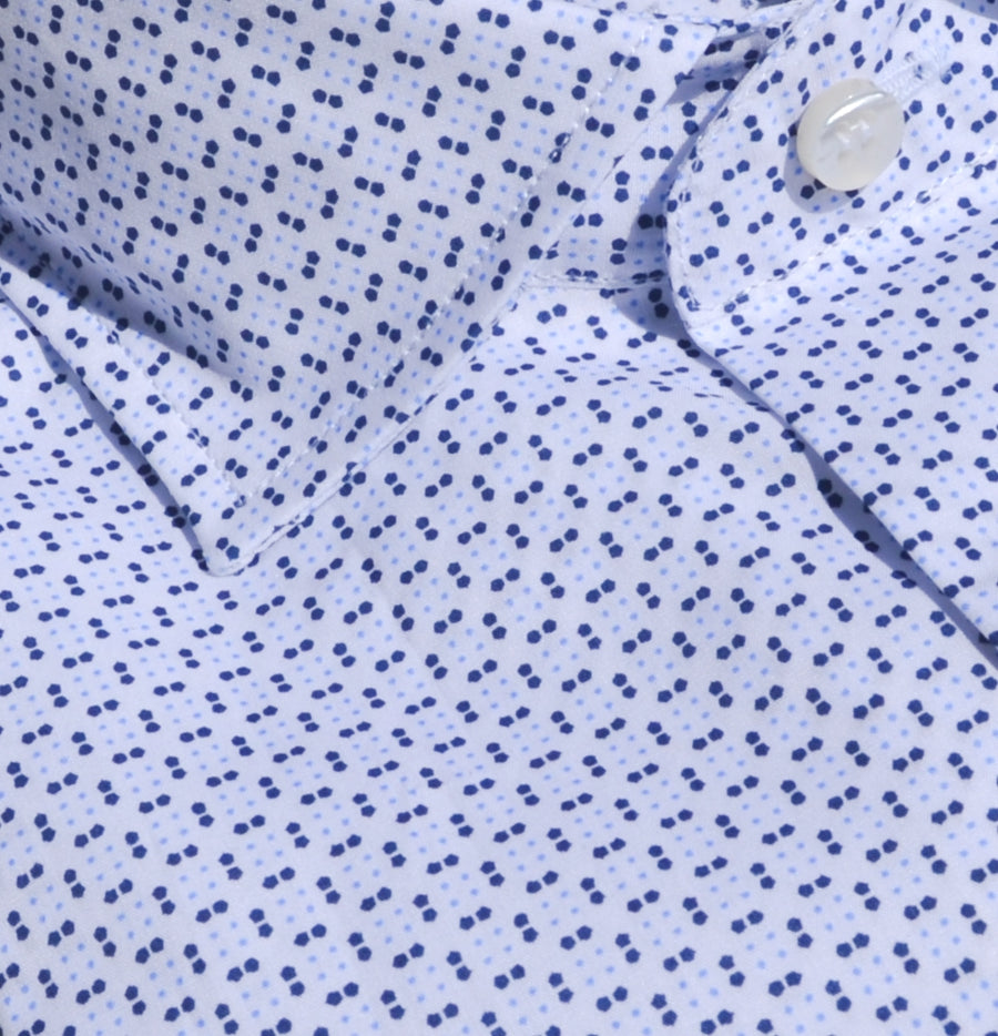 Camicia bianca con microfantasia blu/celeste VP in Cotone